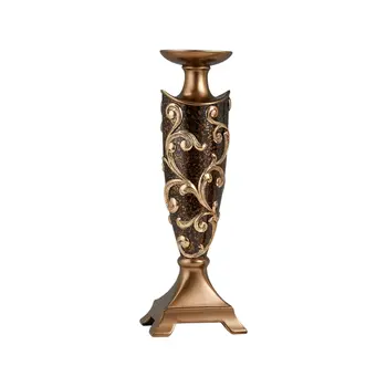 Set of Two Brown and Gold Polyresin Floral Centerpiece Pillar Candle Holders With Candle