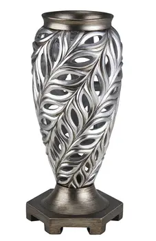 16" Gray and Silver Leaf Urn Polyresin Table Vase