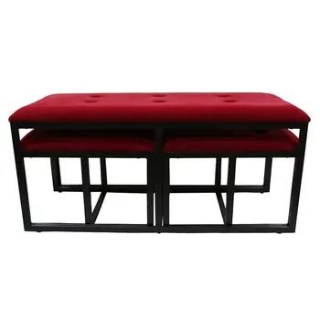 18" Red and Black Upholstered Microfiber Bench