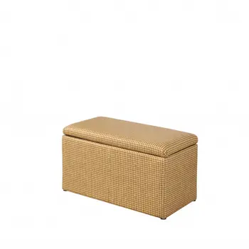 17" Yellow and Brown Upholstered Faux Leather Bench with Flip top