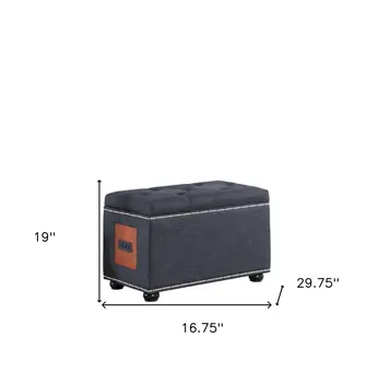 17" Slate Gray Linen And Black Tufted Storage