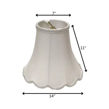 14" White Slanted Scallop Bell Monay Shantung Lampshade