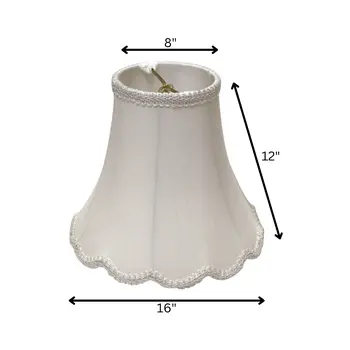 16" White Slanted Scallop Bell Monay Shantung Lampshade