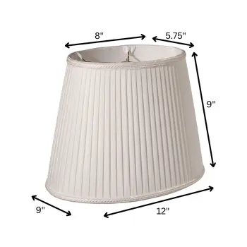12" White Oval Side Pleat Shantung Lampshade