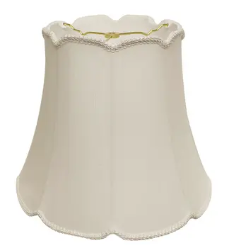 14" White Empire Slanted Cylinder Scroll Edge Silk Lampshade