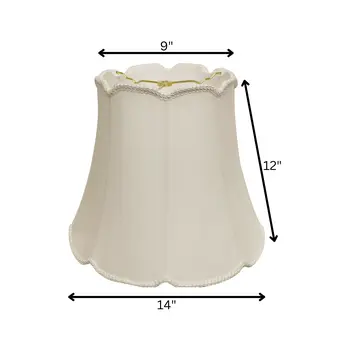 14" White Empire Slanted Cylinder Scroll Edge Silk Lampshade