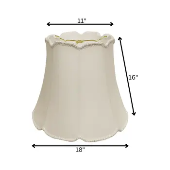 18" White Empire Slanted Cylinder Scroll Edge Silk Lampshade