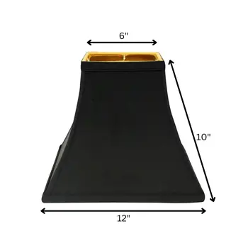 12" Black with Gold Lining Square Bell Shantung Lampshade