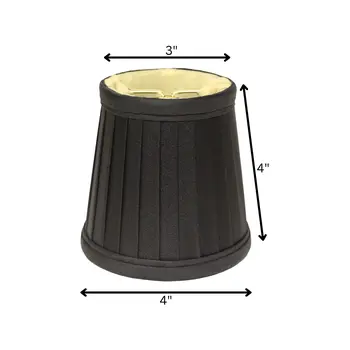 4" Black and Gold of 6 Slanted Pleat Chandelier Silk Lampshades
