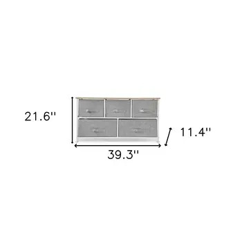 39" Gray and White Steel and Fabric Five Drawer Dresser