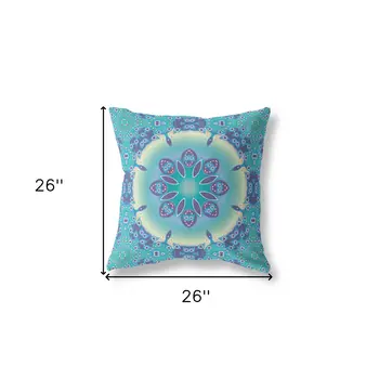 26" X 26" Blue And Purple Broadcloth Floral Throw Pillow