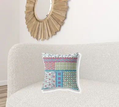 18" X 18" Yellow Zippered Patchwork Indoor Outdoor Throw Pillow Cover & Insert