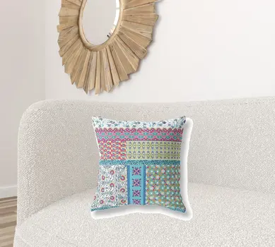 20" X 20" Yellow Zippered Patchwork Indoor Outdoor Throw Pillow Cover & Insert