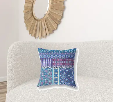 20" X 20" Navy Blue Zippered Patchwork Indoor Outdoor Throw Pillow Cover & Insert