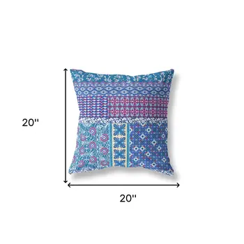 20" X 20" Navy Blue Zippered Patchwork Indoor Outdoor Throw Pillow Cover & Insert
