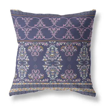 26" X 26" Blue And Pink Broadcloth Floral Throw Pillow