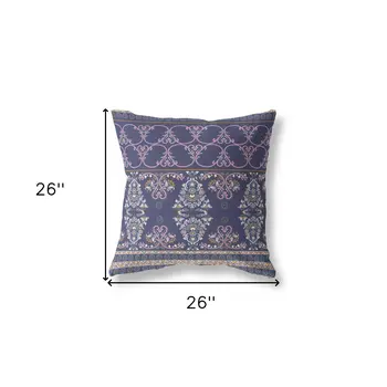26" X 26" Blue And Pink Broadcloth Floral Throw Pillow
