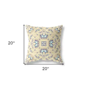 20" X 20" Yellow Broadcloth Floral Throw Pillow