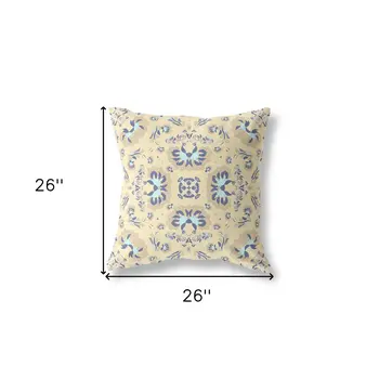 26" X 26" Yellow Broadcloth Floral Throw Pillow