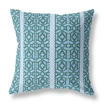 28" X 28" Blue And Brown Broadcloth Floral Throw Pillow