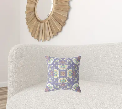 16" X 16" Purple Broadcloth Floral Throw Pillow