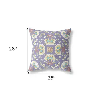 28" X 28" Purple Broadcloth Floral Throw Pillow