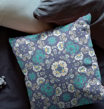 20" X 20" Blue And White Broadcloth Floral Throw Pillow