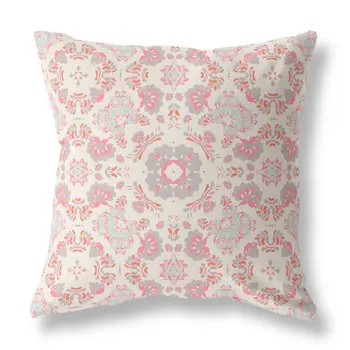 28" X 28" Pink And White Broadcloth Floral Throw Pillow