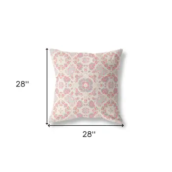 28" X 28" Pink And White Broadcloth Floral Throw Pillow