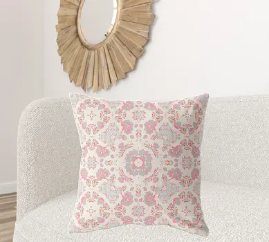 28" X 28" Pink And White Broadcloth Floral Throw Pillow