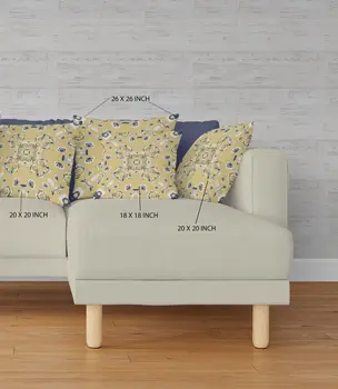 18" X 18" Yellow And Blue Broadcloth Floral Throw Pillow