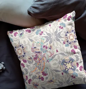 20" X 20" Off White And Pink Broadcloth Floral Throw Pillow