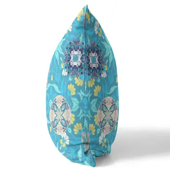 28" X 28" Blue And Turquoise Broadcloth Floral Throw Pillow