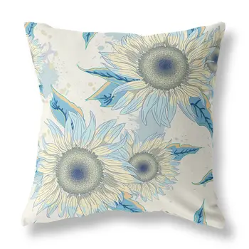 28" X 28" Beige And Yellow Broadcloth Floral Throw Pillow