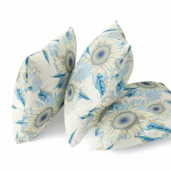 28" X 28" Beige And Yellow Broadcloth Floral Throw Pillow