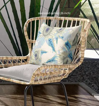 28" X 28" Beige And Yellow Broadcloth Floral Throw Pillow