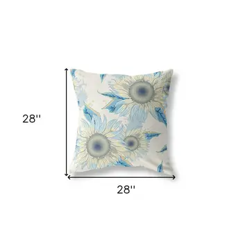 28" X 28" Beige And Yellow Broadcloth Floral Throw Pillow