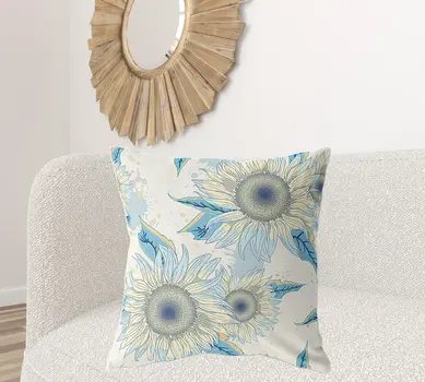 28" X 28" Beige And Yellow Broadcloth Floral Throw Pillow