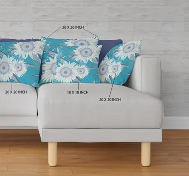 20" X 20" Blue Aqua And White Broadcloth Floral Throw Pillow