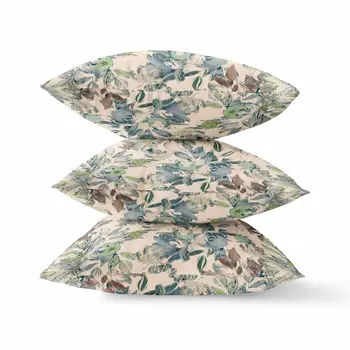 28" X 28" Green And Brown Broadcloth Floral Throw Pillow