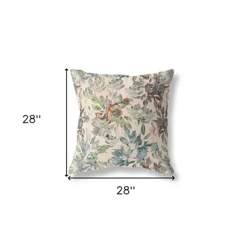28" X 28" Green And Brown Broadcloth Floral Throw Pillow
