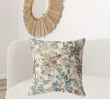 28" X 28" Green And Brown Broadcloth Floral Throw Pillow