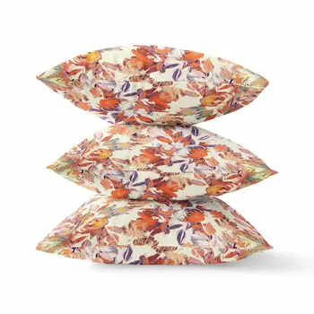 16" X 16" Red, Peach And Cream Broadcloth Floral Throw Pillow