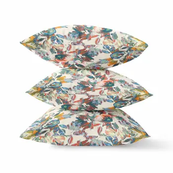 18" X 18" White, Yellow And Green Broadcloth Floral Throw Pillow