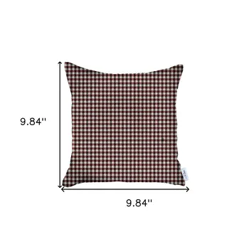 18" X 18" Red Houndstooth Zippered Handmade Polyester Throw Pillow Cover