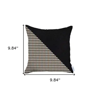 18" X 18" Black And Brown Houndstooth Zippered Handmade Polyester Throw Pillow Cover