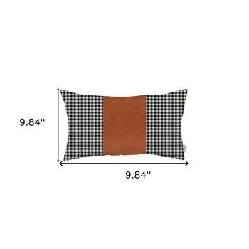 12" X 20" Black And Brown Houndstooth Zippered Handmade Polyester Lumbar Pillow Cover