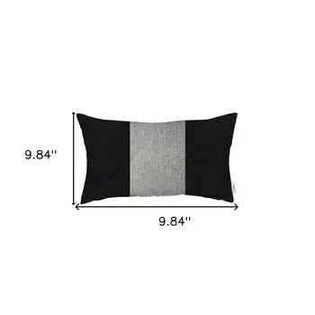 12" X 20" Black And Grey Geometric Zippered Handmade Polyester Lumbar Pillow Cover