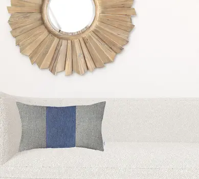 12" X 20" Grey And Blue Geometric Zippered Handmade Polyester Lumbar Pillow Cover