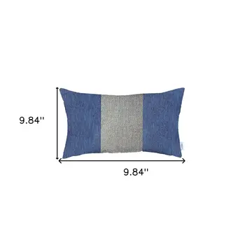 12" X 20" Blue And Grey Geometric Zippered Handmade Polyester Lumbar Pillow Cover